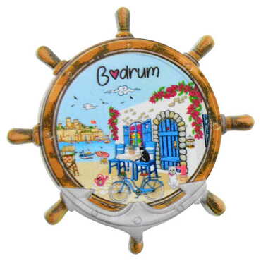 Bodrum Themed Customised UV Printed Plastic Base Marin Rudder Shaped Fridge Magnet 82x82 mm - 11