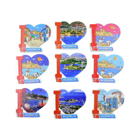 Toptan Bodrum Temalı Uv Baskılı Kalp Şekilli Magnet 86x62 mm - 3