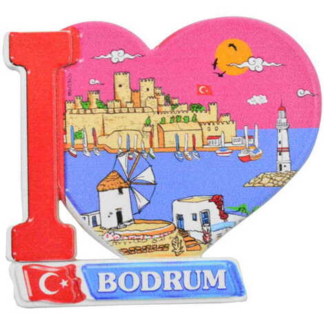 Toptan Bodrum Temalı Uv Baskılı Kalp Şekilli Magnet 86x62 mm - 8
