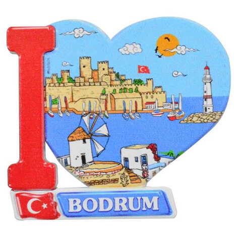 Toptan Bodrum Temalı Uv Baskılı Kalp Şekilli Magnet 86x62 mm - 9