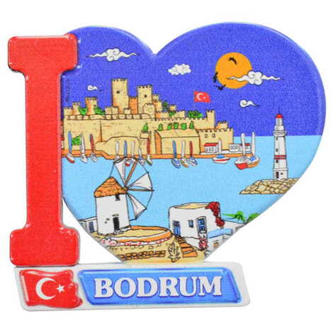 Toptan Bodrum Temalı Uv Baskılı Kalp Şekilli Magnet 86x62 mm - 11