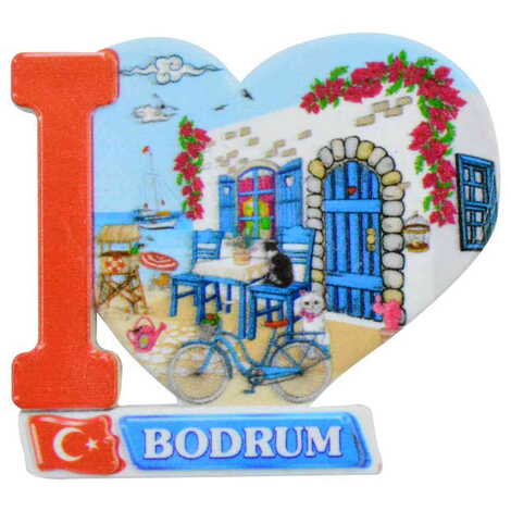Toptan Bodrum Temalı Uv Baskılı Kalp Şekilli Magnet 86x62 mm - 12
