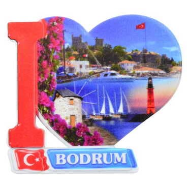 Bodrum Themed Customised UV Printed Plastic Base Heart Shaped Fridge Magnet 86x62 mm - 10