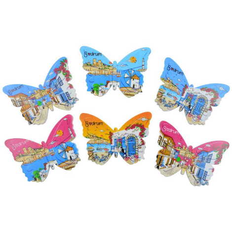 Toptan Bodrum Temalı Uv Baskılı Kelebek Şekilli Magnet 80x58 mm - 3