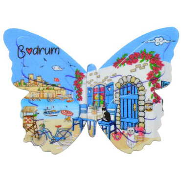 Toptan Bodrum Temalı Uv Baskılı Kelebek Şekilli Magnet 80x58 mm - 4