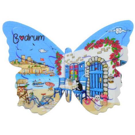 Toptan Bodrum Temalı Uv Baskılı Kelebek Şekilli Magnet 80x58 mm - 4
