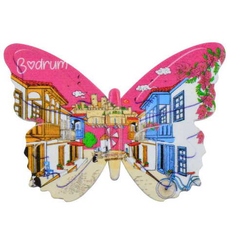 Toptan Bodrum Temalı Uv Baskılı Kelebek Şekilli Magnet 80x58 mm - 5