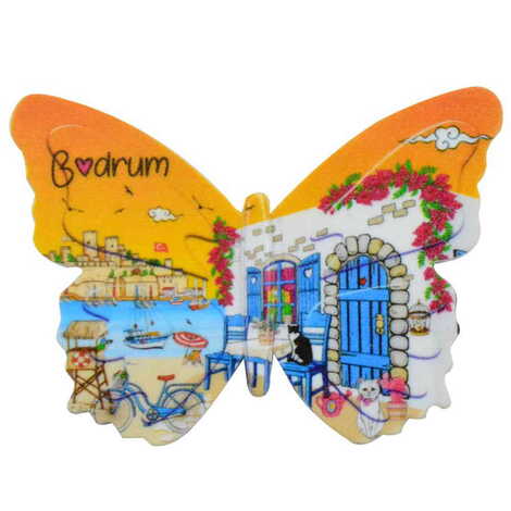 Toptan Bodrum Temalı Uv Baskılı Kelebek Şekilli Magnet 80x58 mm - 6