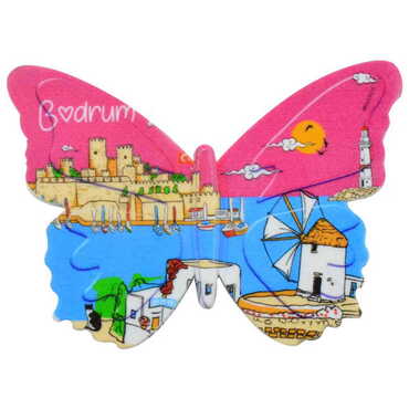Toptan Bodrum Temalı Uv Baskılı Kelebek Şekilli Magnet 80x58 mm - 7