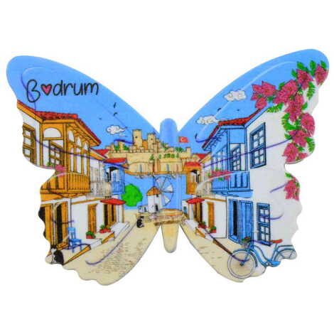 Toptan Bodrum Temalı Uv Baskılı Kelebek Şekilli Magnet 80x58 mm - 8