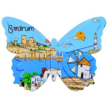 Toptan Bodrum Temalı Uv Baskılı Kelebek Şekilli Magnet 80x58 mm - 9