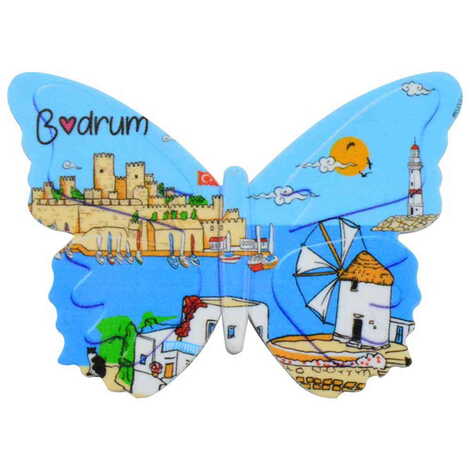 Toptan Bodrum Temalı Uv Baskılı Kelebek Şekilli Magnet 80x58 mm - 9