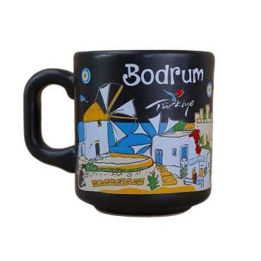 Bodrum Themed Traditional Ceramic Cappuccino Mug