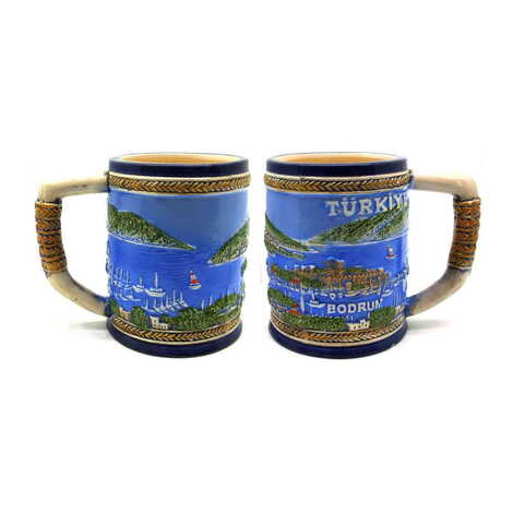 Bodrum Themed Blue Ceramic Mug