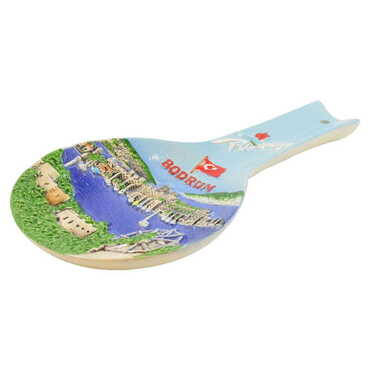 Bodrum Themed Blue Ceramic Spoon Rest - Thumbnail