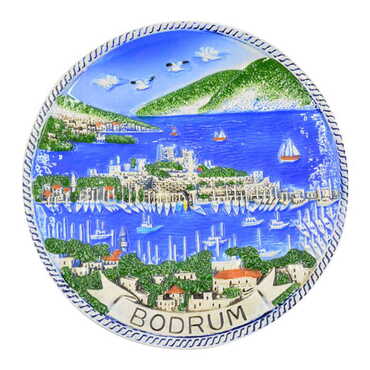 Bodrum Themed Bodrum Themed Blue Ceramic Plate 15 Cm - Thumbnail