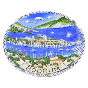 Bodrum Themed Bodrum Themed Blue Ceramic Plate 15 Cm - Thumbnail