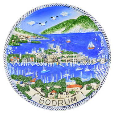 Bodrum Themed Bodrum Themed Blue Ceramic Plate 20 Cm - Thumbnail