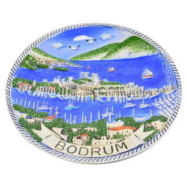 Bodrum Themed Bodrum Themed Blue Ceramic Plate 20 Cm - Thumbnail