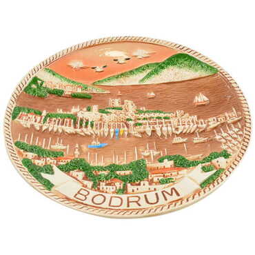 Bodrum Themed Bodrum Themed Brown Ceramic Plate 10 Cm - Thumbnail