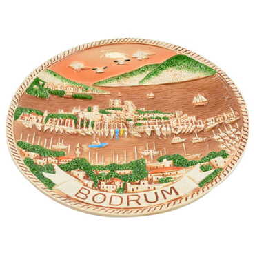 Bodrum Themed Bodrum Themed Brown Ceramic Plate 15 Cm - Thumbnail