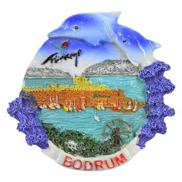 Bodrum Themed Bodrum Themed Polyester Dolphins Fridge Magnet - Myros