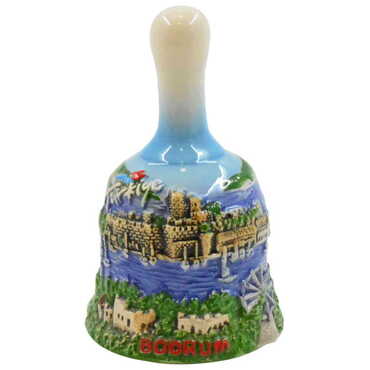 Bodrum Themed Bodrum Themed Small Size Blue Ceramic Bell - Thumbnail