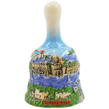 Bodrum Themed Bodrum Themed Small Size Blue Ceramic Bell - Thumbnail