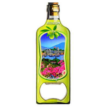 Myros - Bodrum Themed Bottle Shaped Metal Magnetic Bottle Opener 115x39 mm