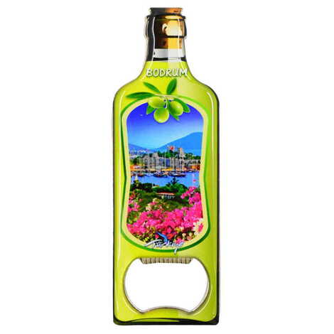 Bodrum Themed Bottle Shaped Metal Magnetic Bottle Opener 115x39 mm