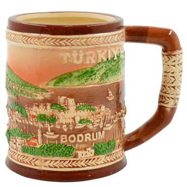 Bodrum Themed Brown Ceramic Mug - Thumbnail