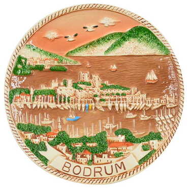 Myros - Bodrum Themed Brown Ceramic Plate 20 Cm