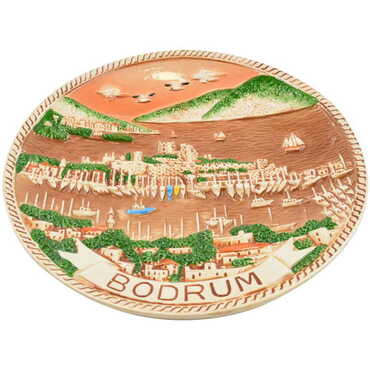 Bodrum Themed Brown Ceramic Plate 20 Cm - Thumbnail