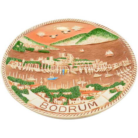 Bodrum Themed Brown Ceramic Plate 20 Cm