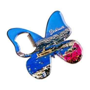 Bodrum Themed Butterfly Shaped Metal Magnetic Bottle Opener 70x70 mm - 4