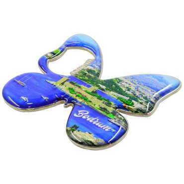 Bodrum Themed Butterfly Shaped Metal Magnetic Bottle Opener 70x70 mm - Thumbnail