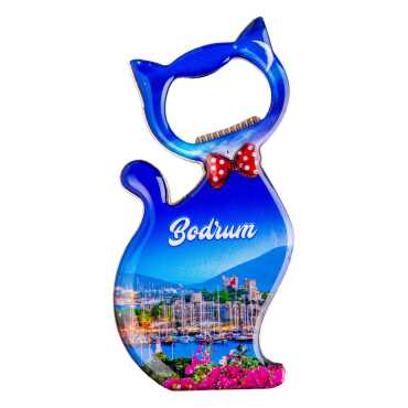 Bodrum Themed Cat Shaped Metal Magnetic Bottle Opener 97x48 mm - 2