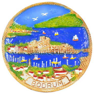 Bodrum Themed City Themed Plaster Raised Cottage Wall Plate 20 Cm - Thumbnail