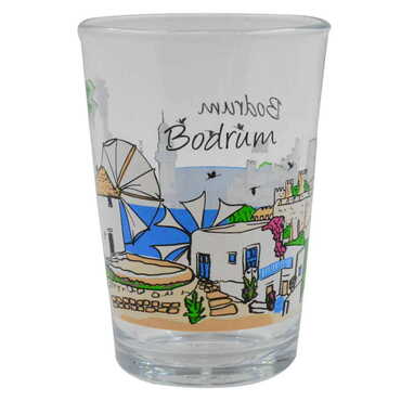 Myros - Bodrum Themed Color Printed Glass Of Water