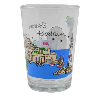 Bodrum Themed Color Printed Glass Of Water - Thumbnail