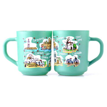 Bodrum Themed Colored Glass Mug - Thumbnail