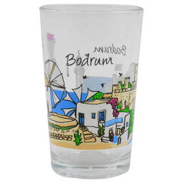 Bodrum Themed Custom Printed Turkish Coffee Water Glass Set - Thumbnail