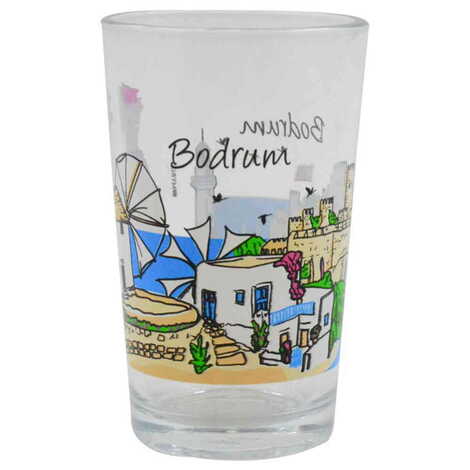 Bodrum Themed Custom Printed Turkish Coffee Water Glass Set