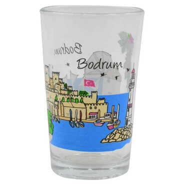 Bodrum Themed Custom Printed Turkish Coffee Water Glass Set - Thumbnail