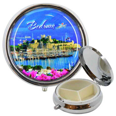 Bodrum Themed Customised Epoxy Round Pill Box 50x15 mm