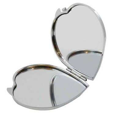 Bodrum Themed Customised Metal Epoxy Travel Make Up Compact Heart Shaped Mirror 70x65x8 mm - Thumbnail