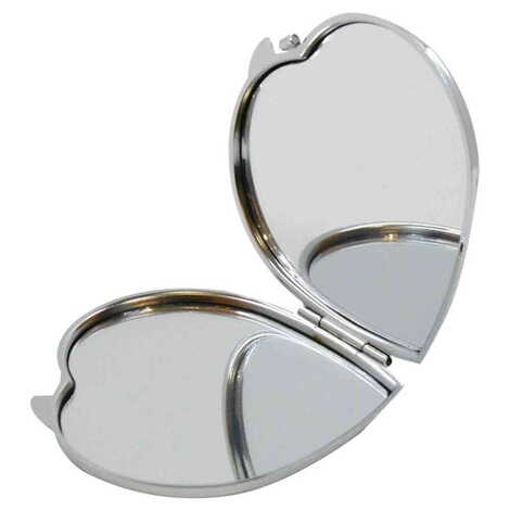 Bodrum Themed Customised Metal Epoxy Travel Make Up Compact Heart Shaped Mirror 70x65x8 mm