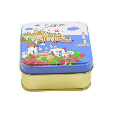 Bodrum Themed Customised Round Tin Metal Box 75x75x35 mm - Thumbnail