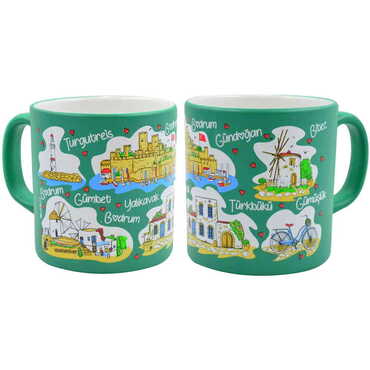 Myros - Bodrum Themed Customised Serigraphy Printed Ceramic Mug 82x90 mm