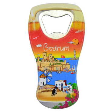 Myros - Bodrum Themed Customised UV Printed Beer Glass Shape Plastic Base Bottle Opener 52x97 mm